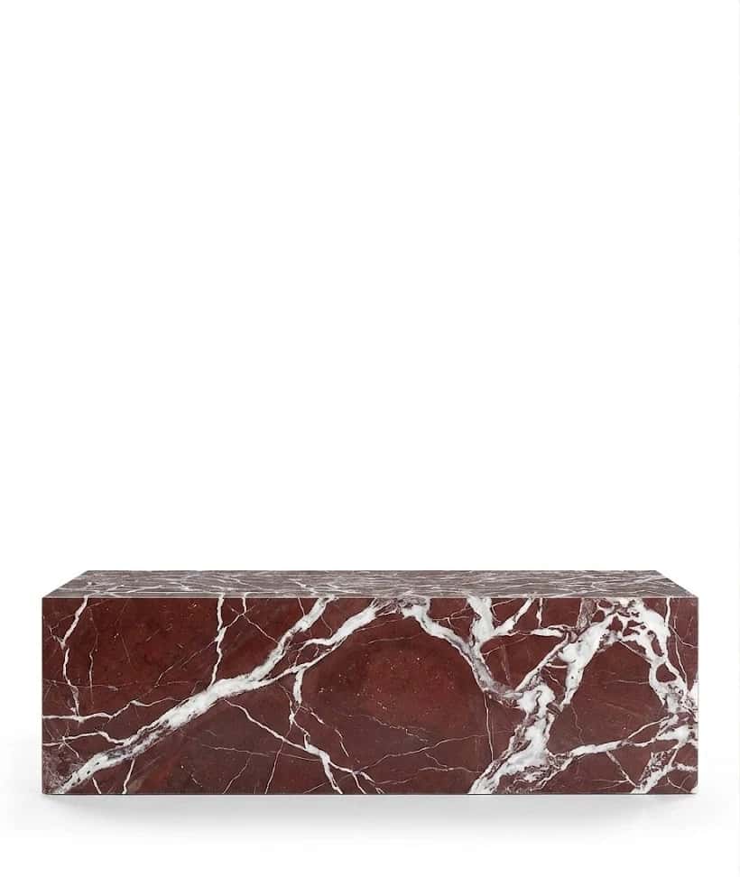 Rosso Levanto Marble Plinth Coffee Table coffee table seen from another angle, handcrafted by Archidecors