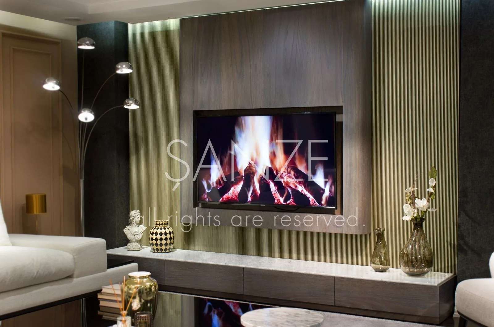Curved TV System TV unit seen from another angle, handcrafted by Archidecors, Modoko Istanbul