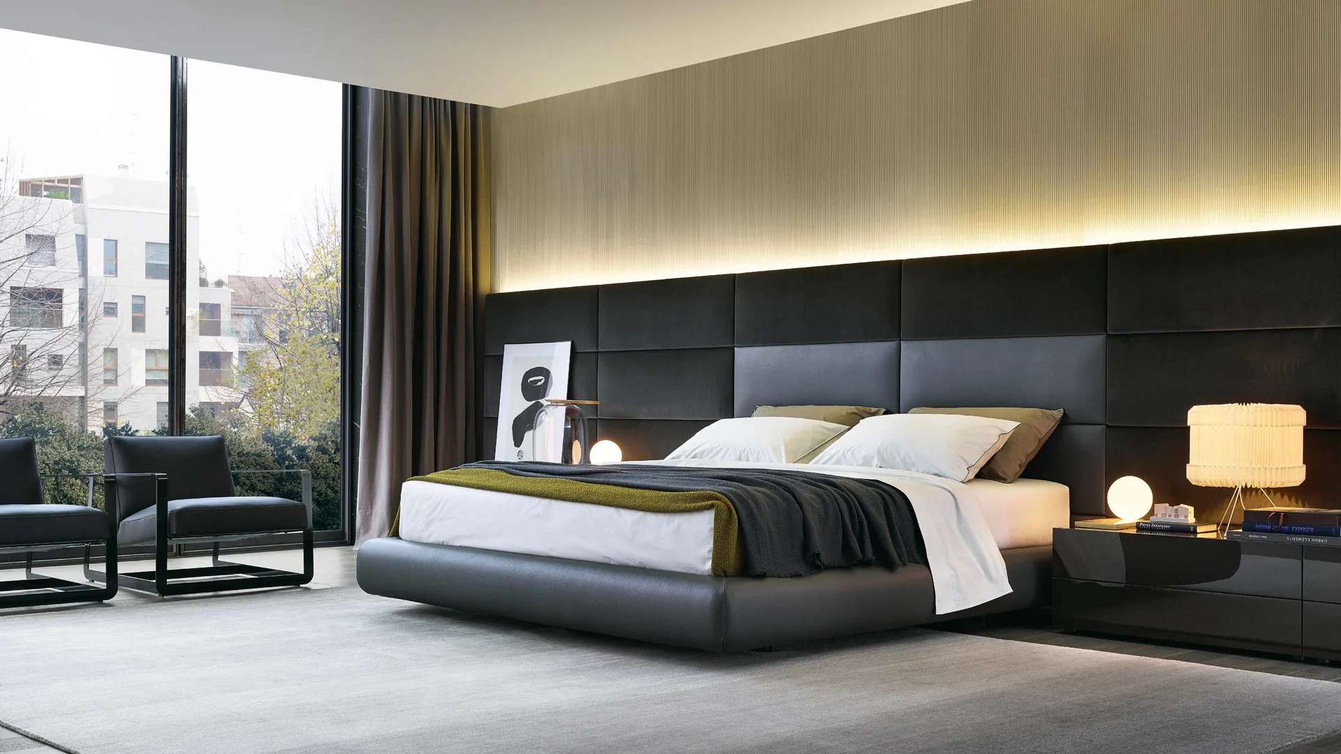 Frama Deri Yer Yatağı modelinin bir başka görünümü, özel üretim karyola, Archidecors