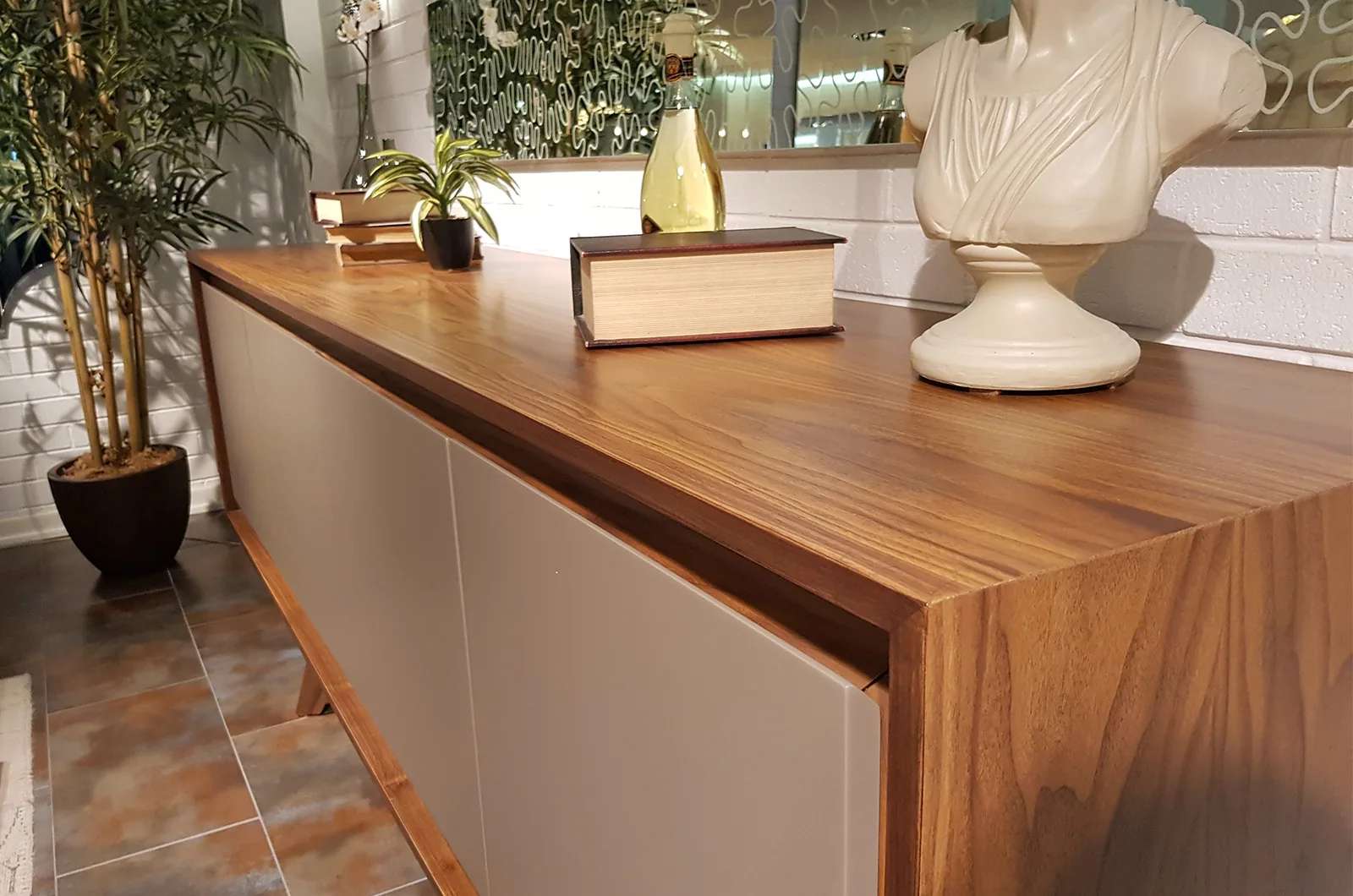 Another view of the Walk Walnut Console console, made to order by Archidecors, Modoko Istanbul