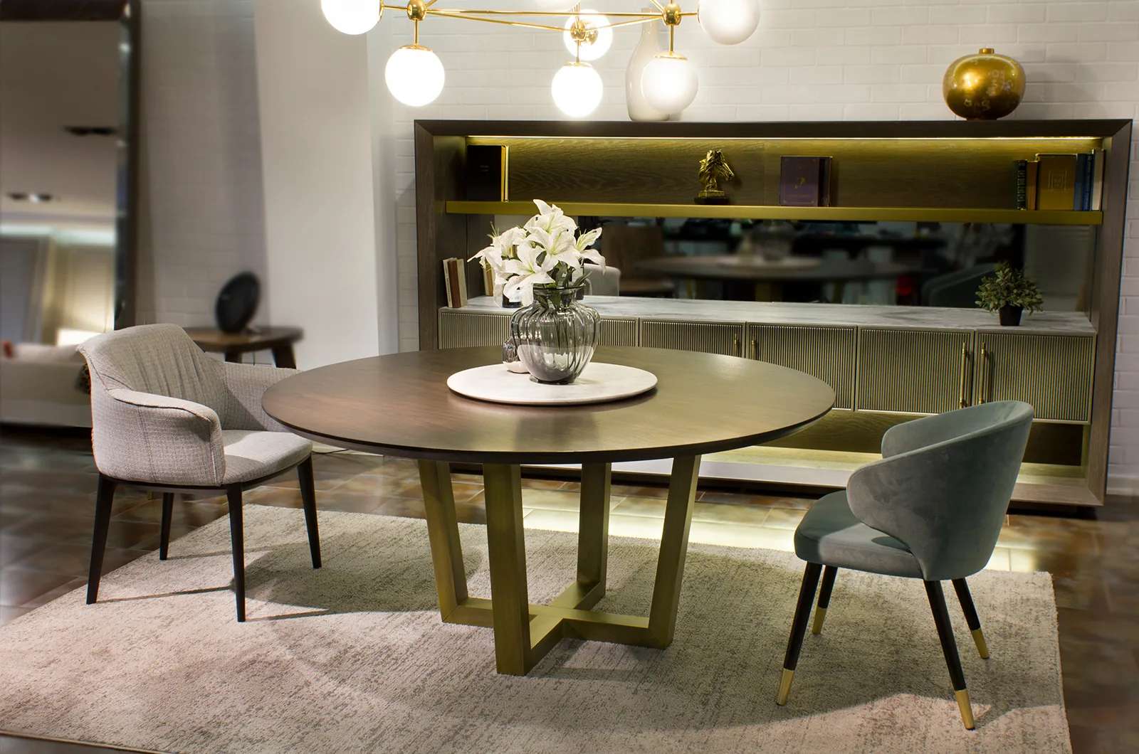 Another view of the Point Round Table dining table, made to order by Archidecors