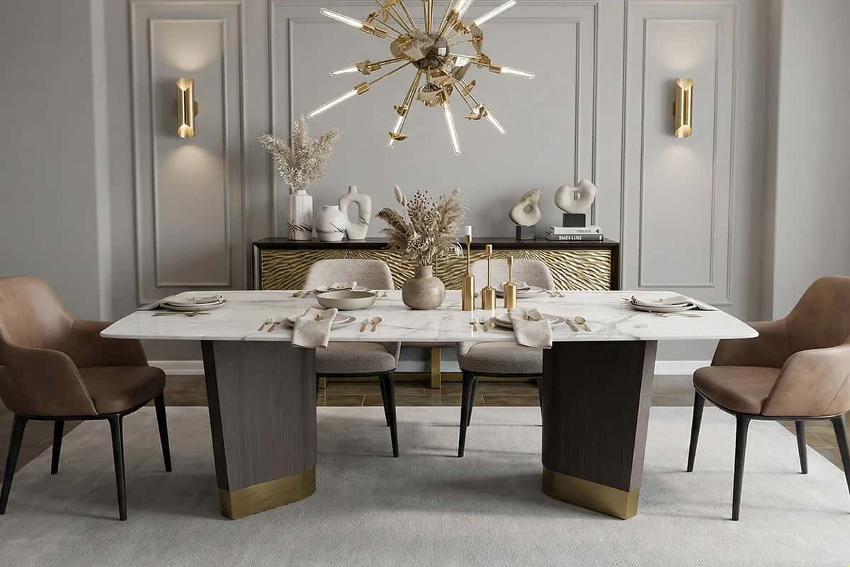 Another view of the Vogue Marble Table dining table, made to order by Archidecors