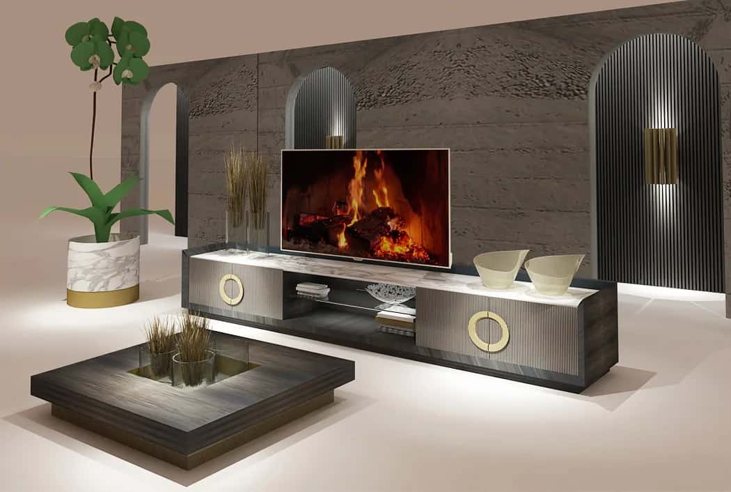 Point Marble TV Ünitesi TV ünitesi modelinin farklı açıdan görünümü, Archidecors el işçiliği