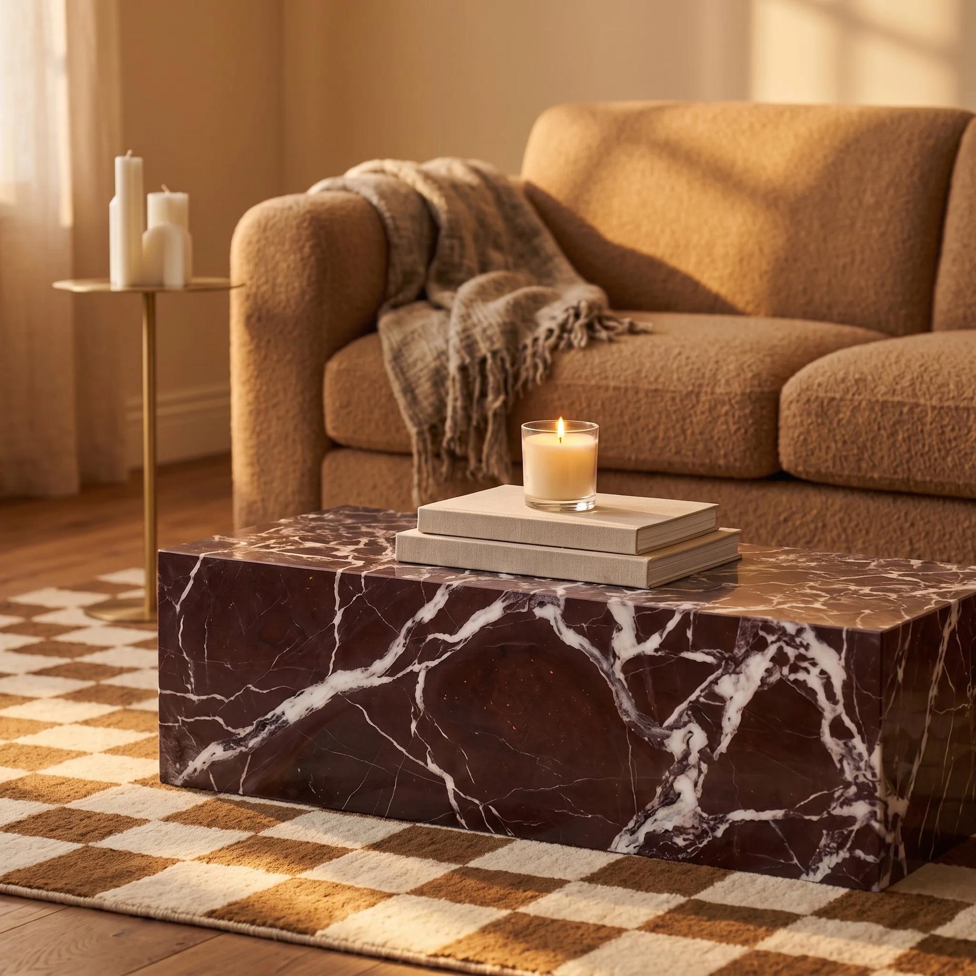 Rosso Levanto Mermer Plint Orta Sehpa, mermer, Archidecors özel üretim mobilya