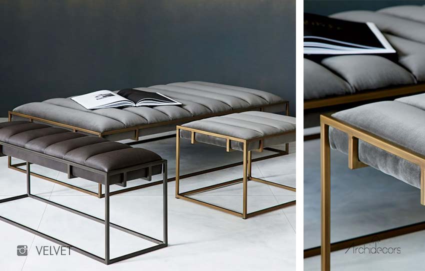 Velvet Brass Bench detail view 2