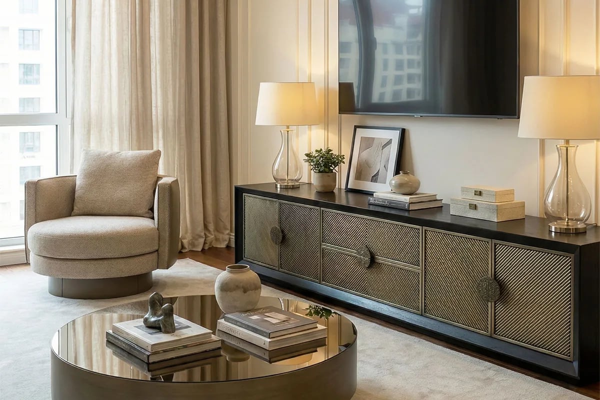 Casablanca TV Konsolu konsol modelinin farklı açıdan görünümü, Archidecors el işçiliği