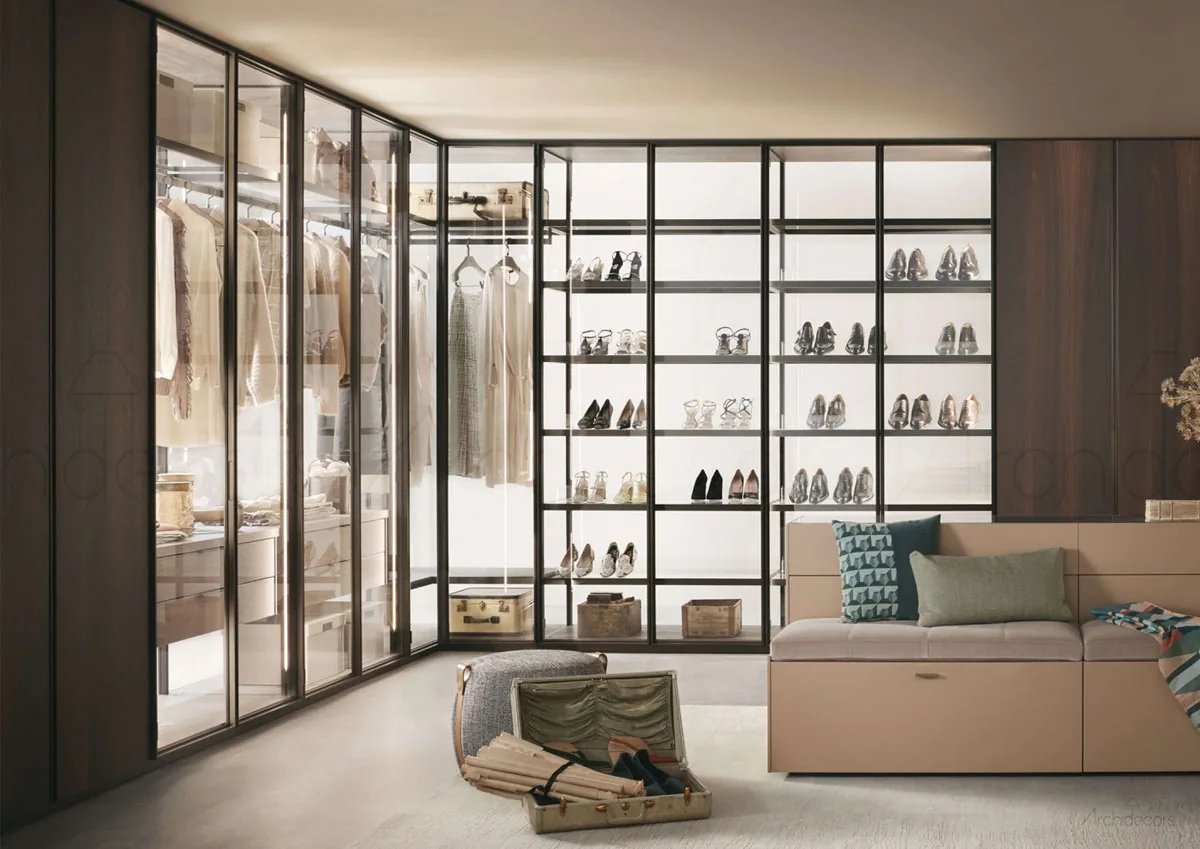 Cam Kapaklı Giyinme Dolabı, Archidecors özel üretim giyinme dolabı modelinin genel görünümü
