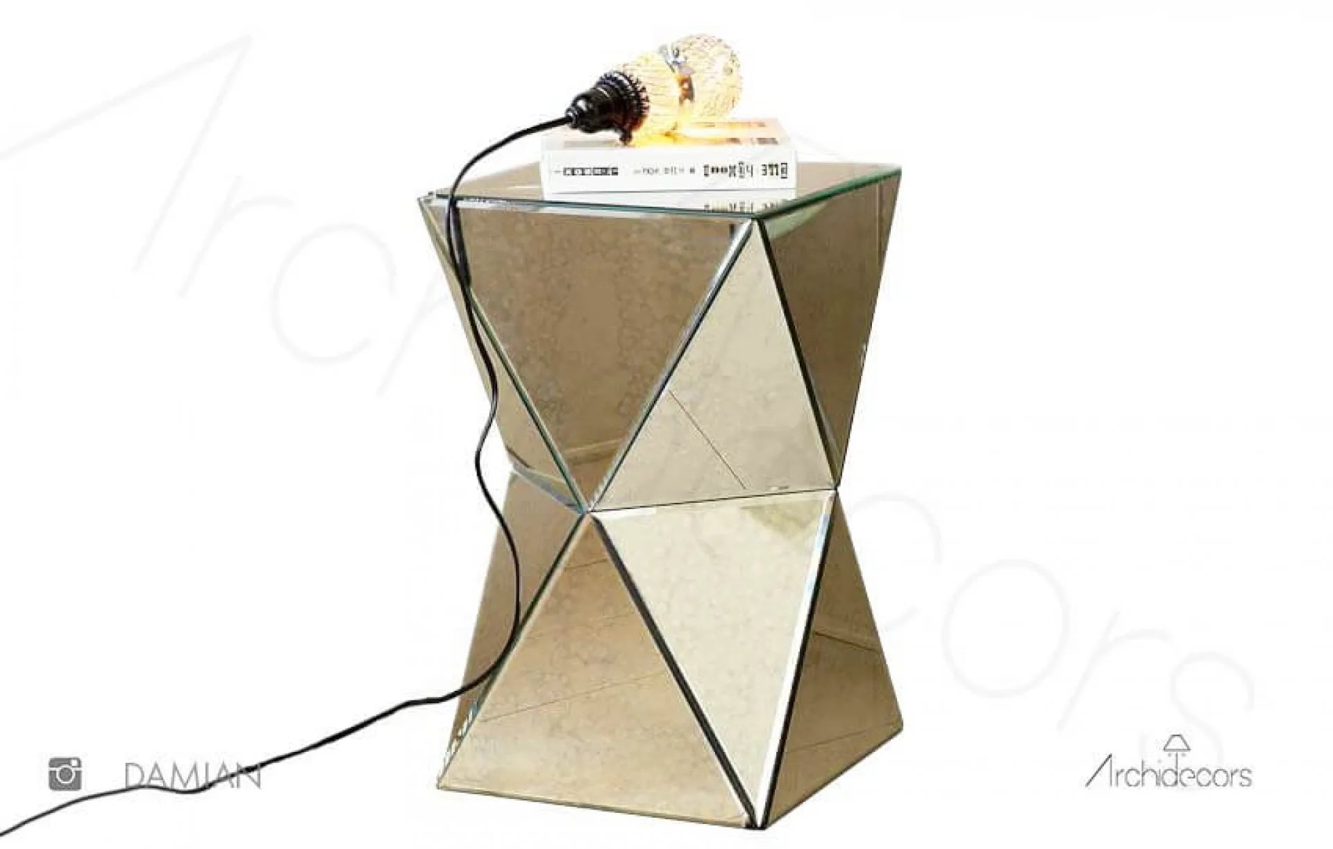 Damian Mirror-Finish Nightstand, general view of the custom nightstand by Archidecors