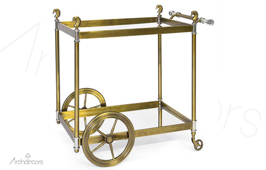 Cavalry Brass Serving Cart, general view of the custom bar cart by Archidecors, Modoko Istanbul