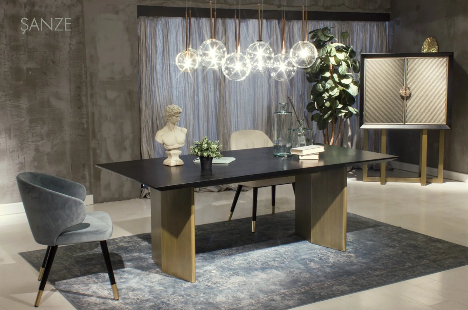 Armani Masa, Archidecors özel üretim yemek masaları, ahşap kaplama + pirinç, detay görünüm 2